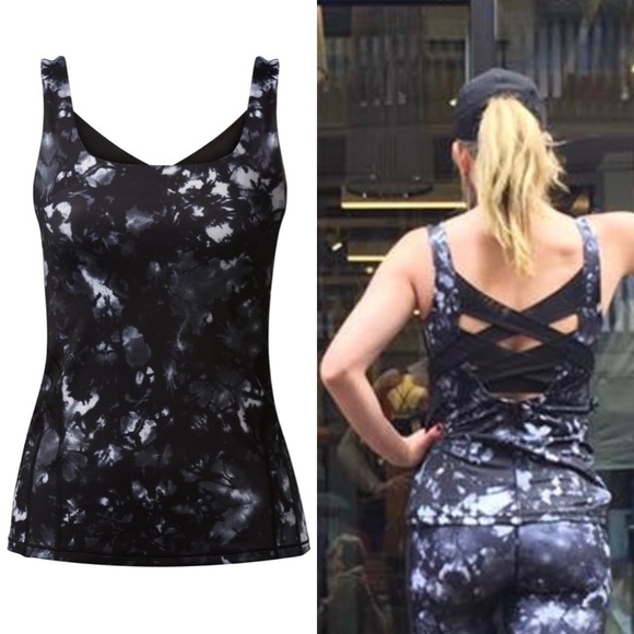 Lululemon Rise and Flow Tank Top Dusk Dye White Black / Black Criss Cross Back 4 - Picture 4 of 13